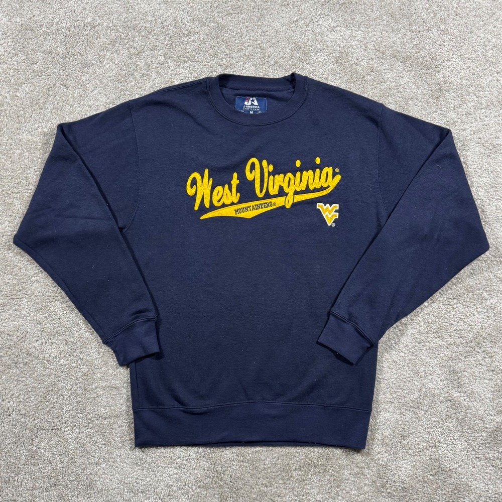 J America West Virginia Mountaineers Sweatshirt Mens Medium Navy Blue Crewneck